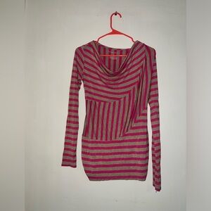 Liz Lange Pink and Gray Striped Maternity Top